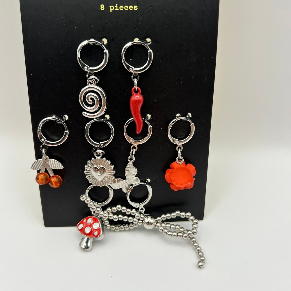 Art Class Shoe Charms 8 Piece Set Mushroom Chili Cherry Lion Silver Red New
